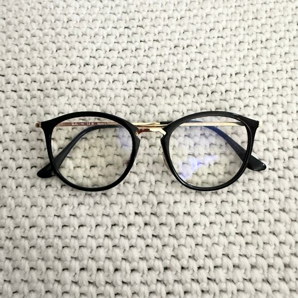 Ray Ban Polished Black Gold Round Frames RB7140 Blue Light Lenses Frame Only - Picture 10 of 10